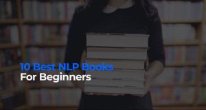 Woman with pile of books